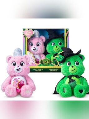 WICKED x CARE BEARS Glinda & Elphaba / Love-a-Lot and Good Luck Bears, NIB